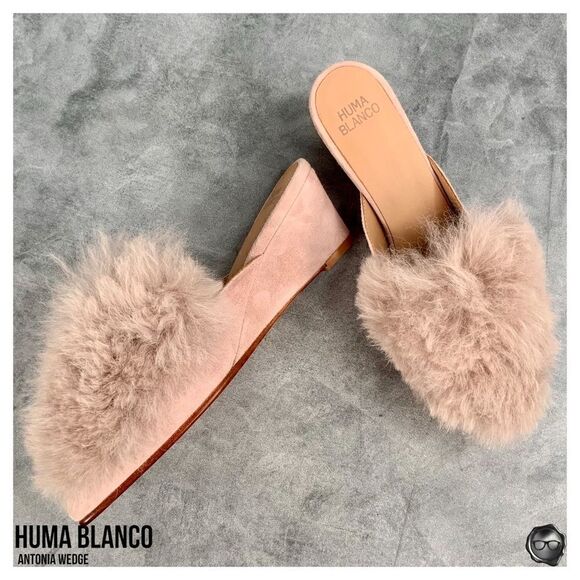 ANTHROPOLOGIE HUMA BLANCO ANTONIA WEDGE MULE SANDAL IN ROSE PINK ALPACA FUR TRIM - Picture 16 of 16